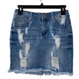 WAX JEAN Women's Size SMALL Denim Distressed Blue Jean Mini Skirt Light …